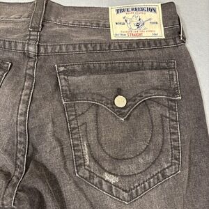 True Religion MENS 36X32 Black Flap Pockets Dark Wash straight jeans